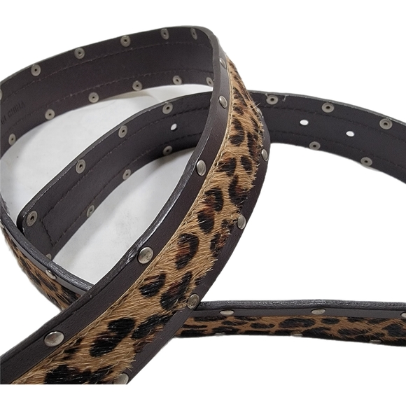 Womens size Large Genuine Leather Belt Chita Print and Brown Silver Buckle 36" - Picture 2 of 5